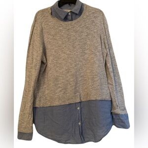 LOFT Gray Sweater and Blue Layered Top